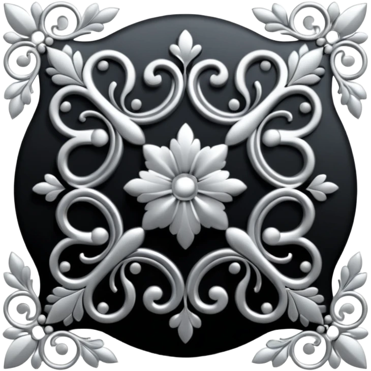 Black and silver filigree corner, 3D, extremely detailed design emoji