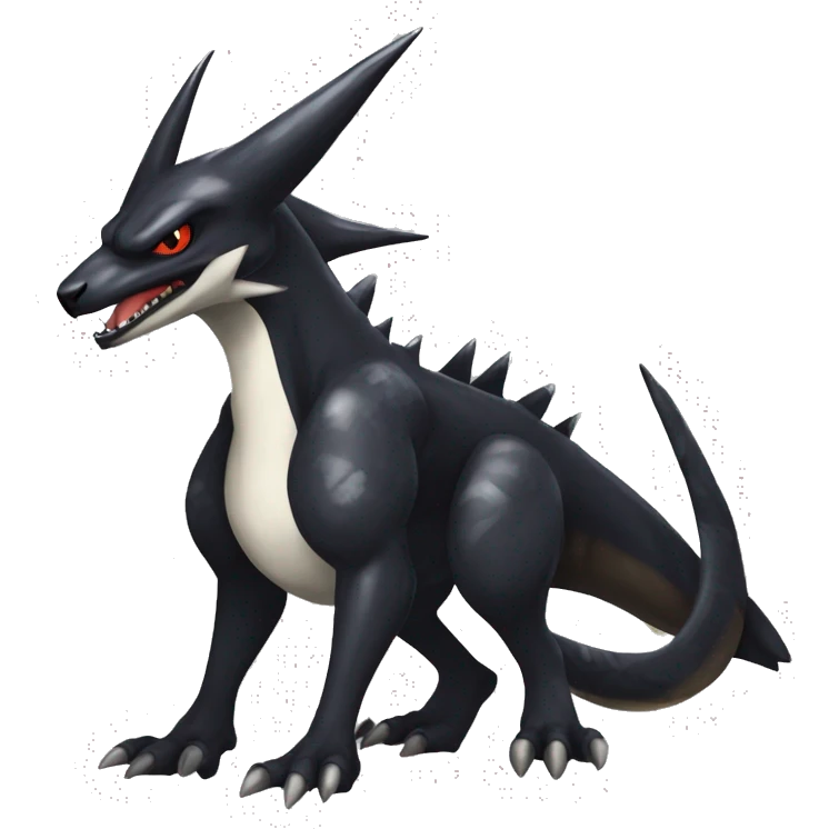 Black Cool Edgy Nargacuga-Garchomp-Houndoom-Sergal Fakémon with Edgy markings,  full body emoji