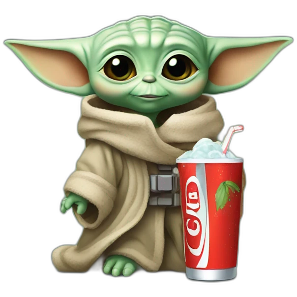 Baby Yoda drink a soda emoji