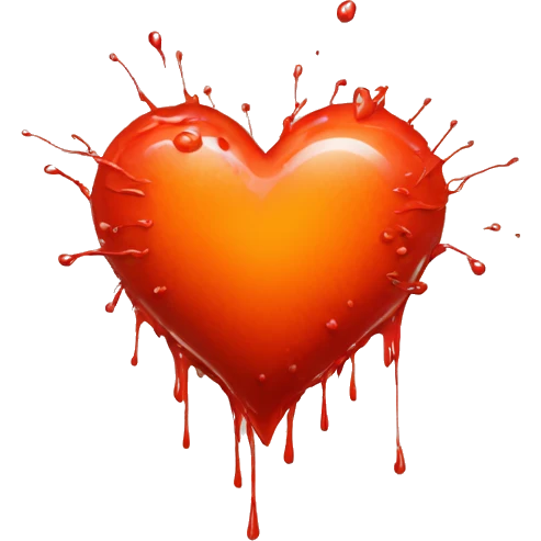 bleeding red heart glowing red-orange with splatter emoji