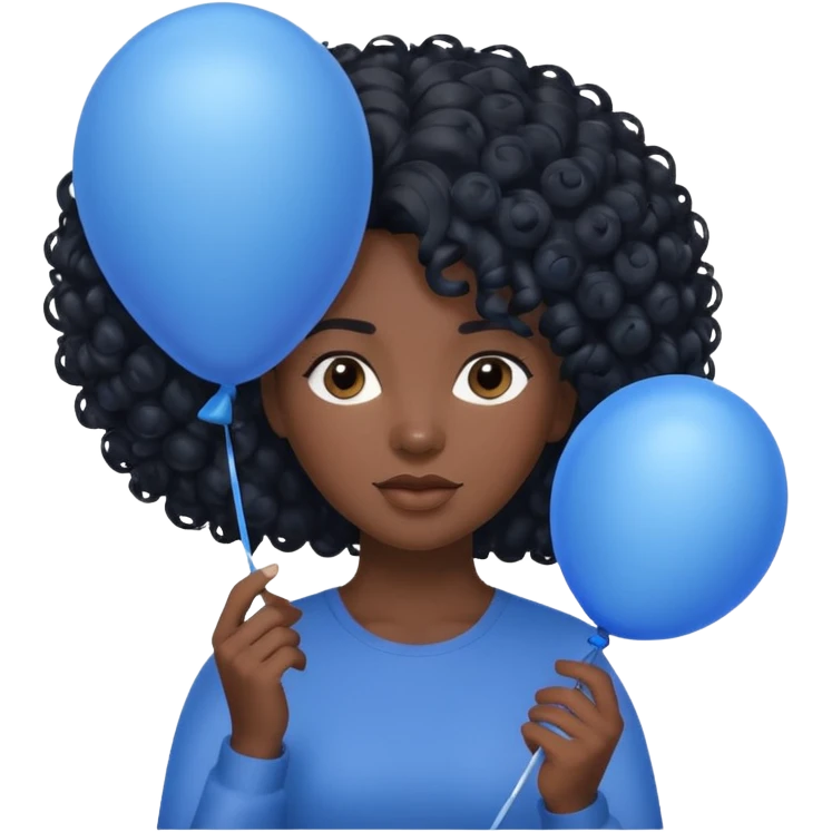 woman with curly black hair and dark face, holding blue balloon emoji
