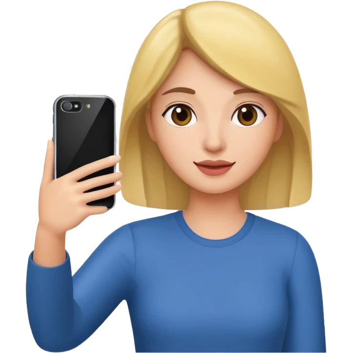 woman holding her phone having selfie emoji