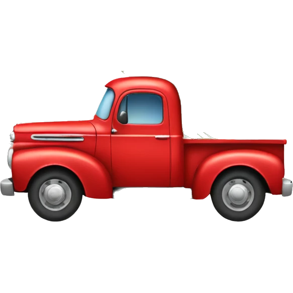 Old red truck carrying a pine tree emoji
