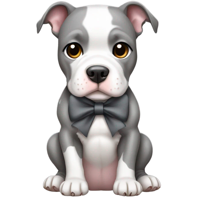 White and dark grey pitbull sitting cute with bow emoji