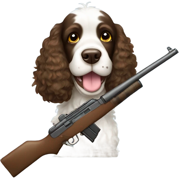 Springer spaniel poodle with rifle emoji