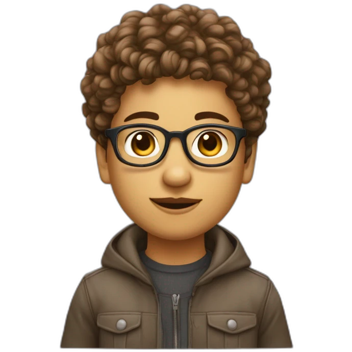 Adolescent métisse clair avec cheveux bouclés brun et un taper et des lunettes emoji