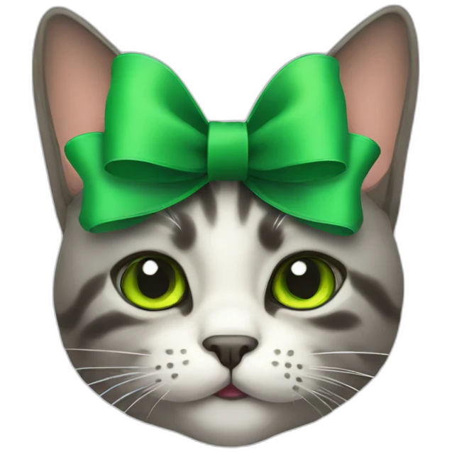 Old cat with big green bow emoji