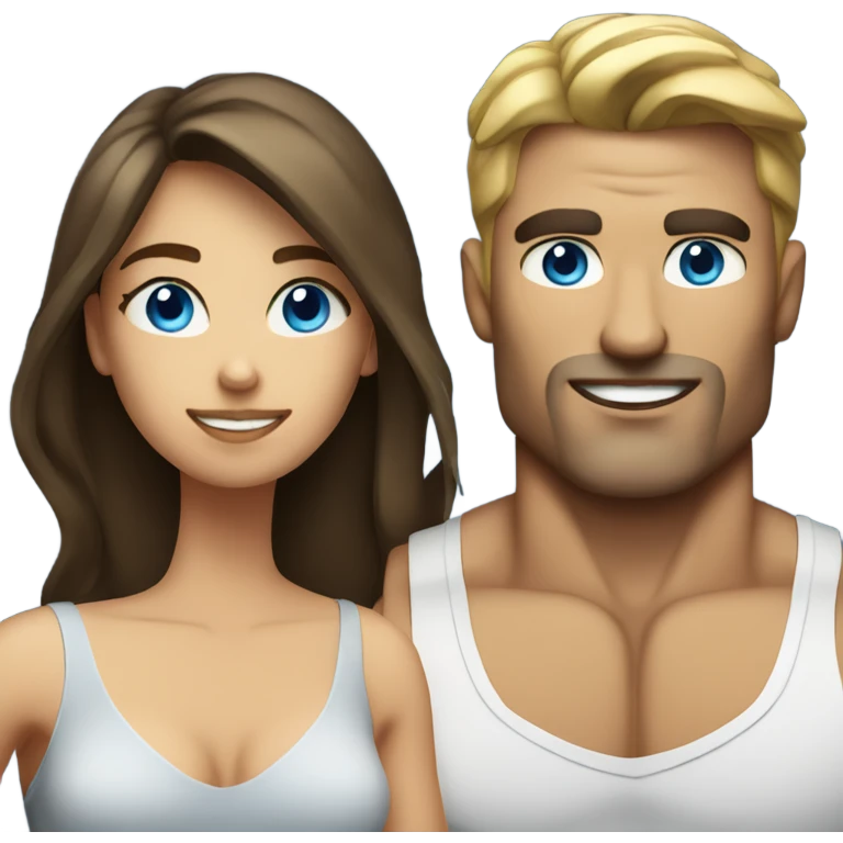 Dark Blonde blue eyed muscular man with brunette woman  emoji