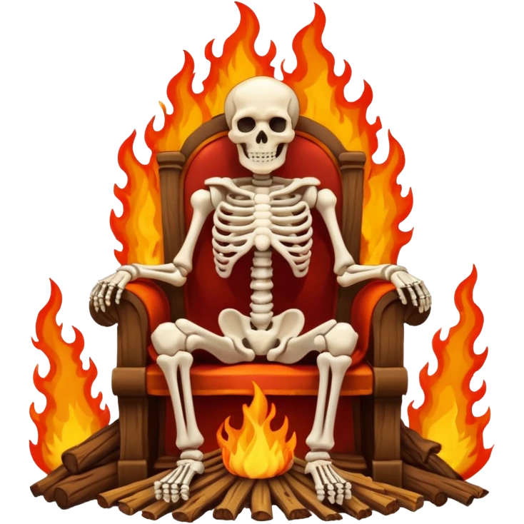 A skeleton sitting on a throne. Throne on fire around him emoji