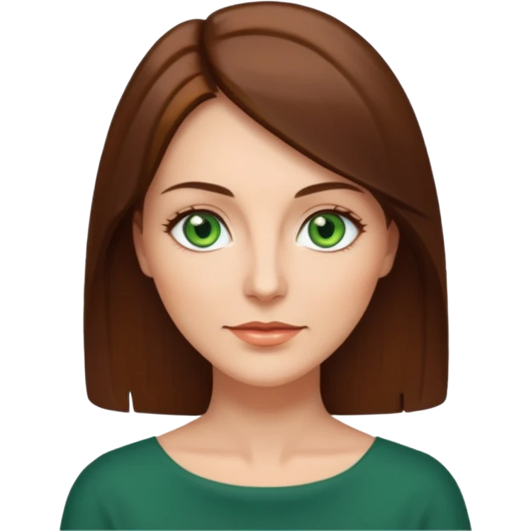 pretty middle age woman with green eyes and shoulder length straight brown hair  emoji