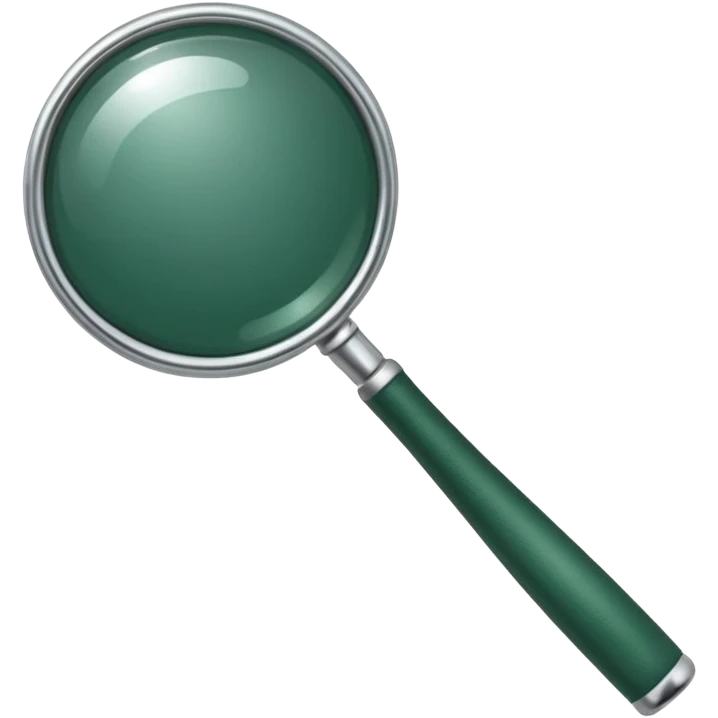 magnifying glass with body and handle fully dark green, glass white or transparent emoji