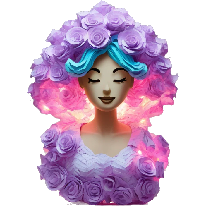  lady vaporwave made of 420 origami newspaper roses hemp leaves lantern fairy lights burning paper vaporwave emoji
