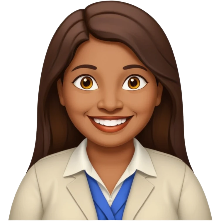 50 yr old chubby Sri Lankan woman, dark skin, straight brown hair, big smile, white teeth, european clothes, longer hair emoji