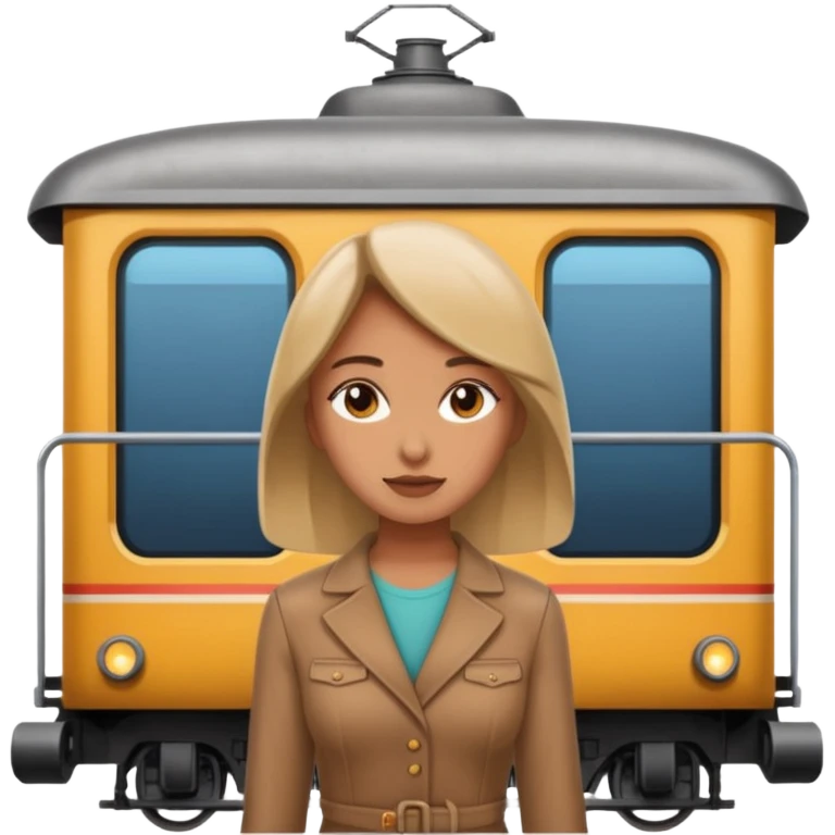 close up woman standing behind a train emoji