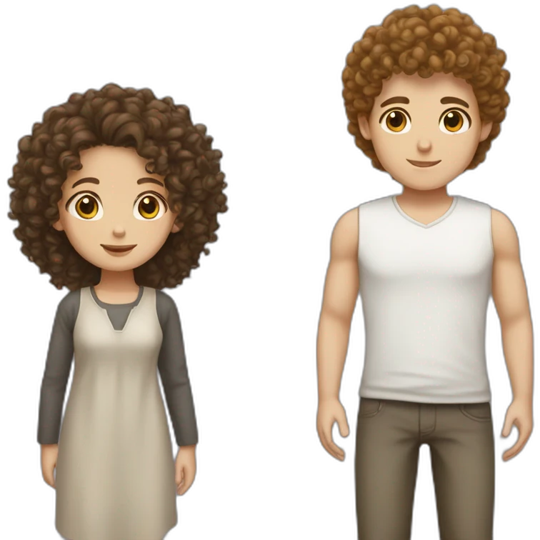 tall boy curly hair and short girl white skin brown hair emoji