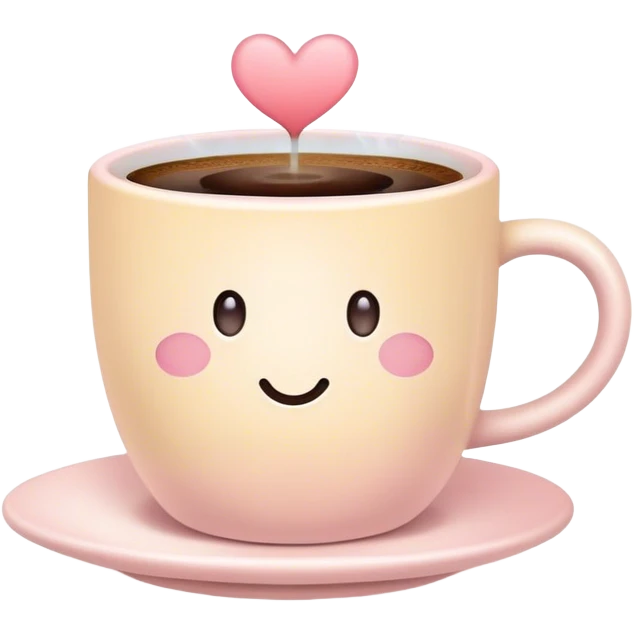 A cute coffee cup that emits warm steam, soft pastel colors, cozy and inviting, with a heart on top of the cup emoji
