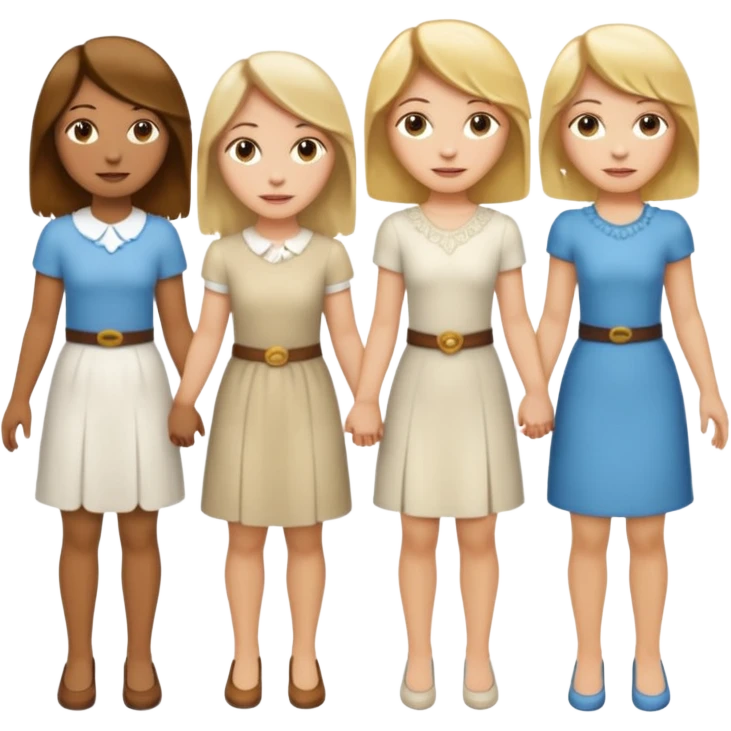 Five people holdings hands, made up of one white woman with long brown hair, one white woman with short brown hair, one white woman with shoulder length blonde hair, one white woman with shaggy blonde hair emoji