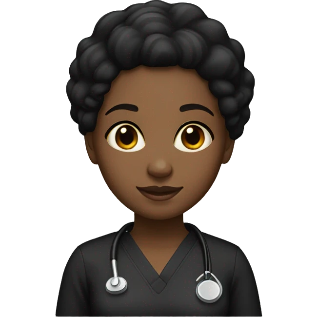 Black girl with middle part and black hair in black scrubs full body emoji
