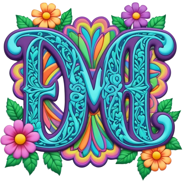 3D, gothic style psychedelic colored word “Gwynn” with hippie style flower border emoji