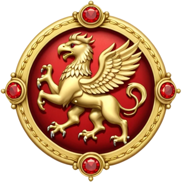 Golden griffin crest / brosch in a circle with red gems and no background emoji