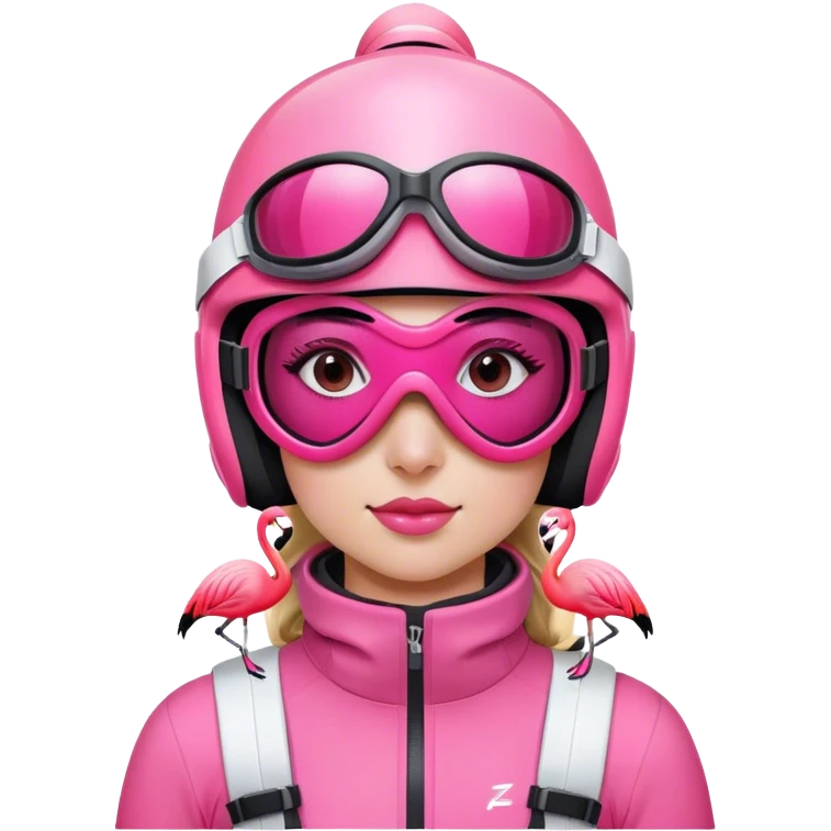 Skiing girly flamingo with ski helmet, goggles emoji