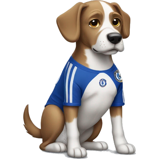 Dog wearing a Chelsea shirt emoji