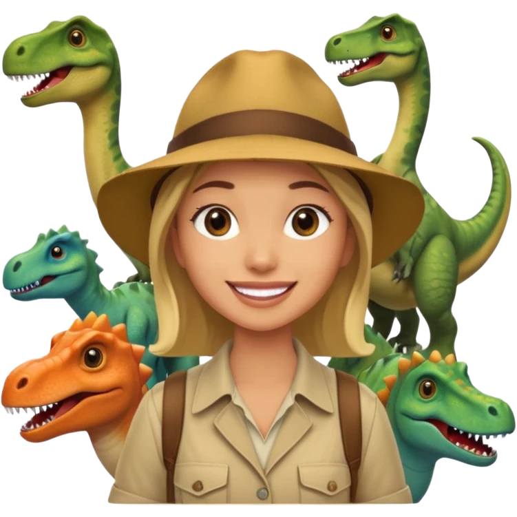 A human living with the dinosaurs and taking a selfie with them emoji