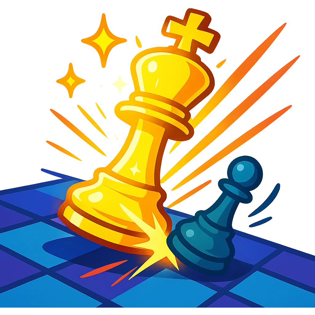 a glowing chess piece making a brilliant chess move with sparkles and dynamic motion lines, vibrant toon style emoji