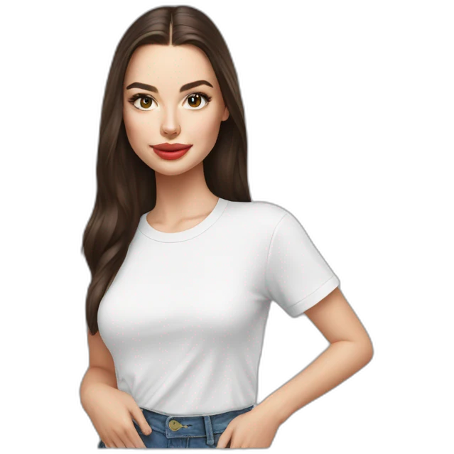 Lana rhoades with a tee shirt emoji