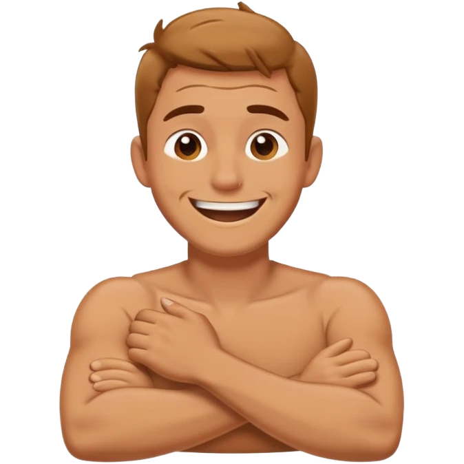 Guy crossing arms on neck laughing emoji