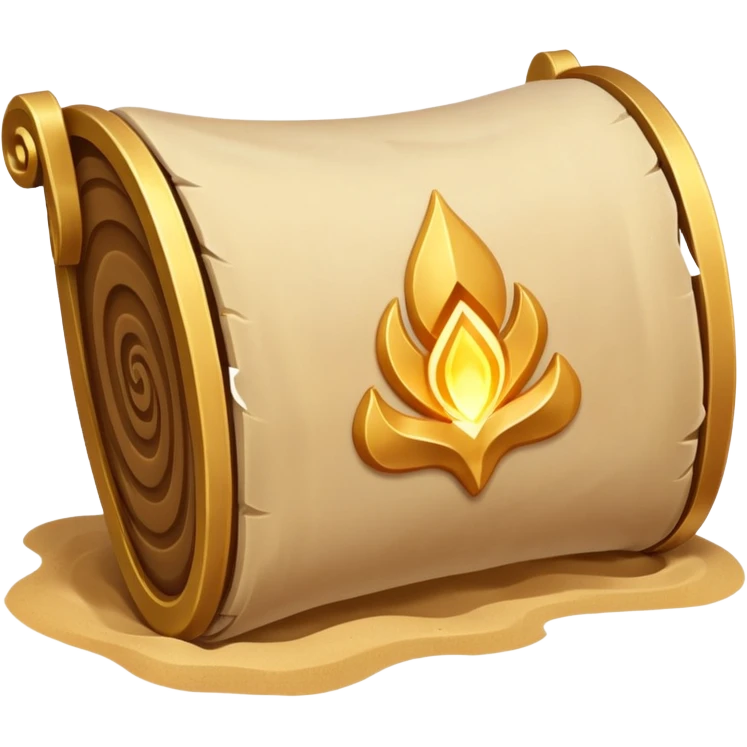 desert magic scroll object icon, ancient parchment with glowing sand symbols, sand dust floating, fantasy desert artifact, 3D cartoon, mobile game icon style, centered, clean background, no text, no watermark
 emoji