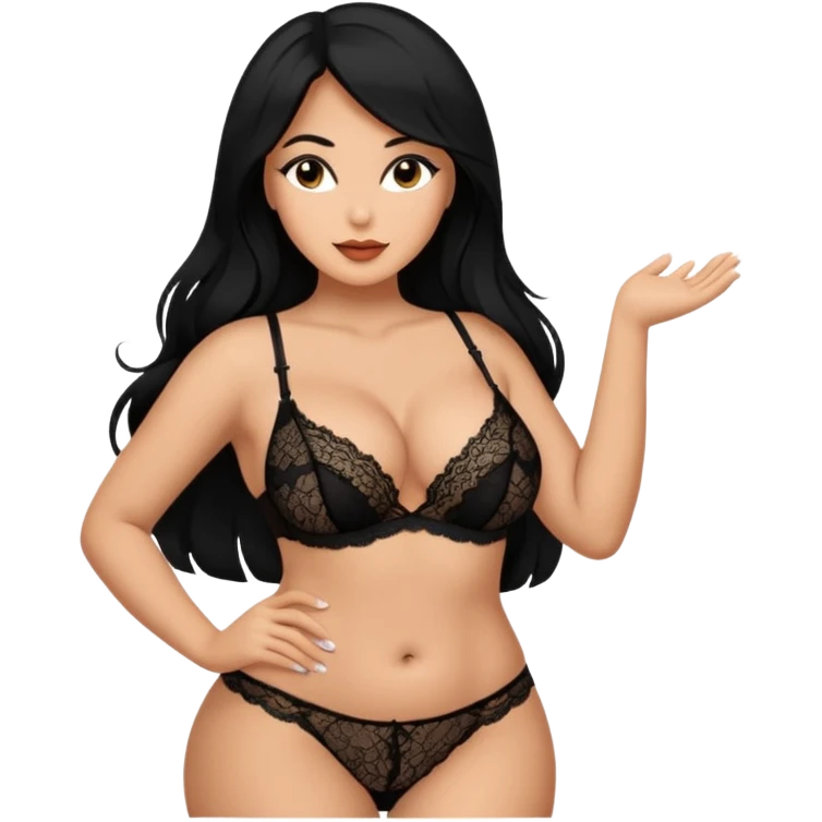 Curvy busty  tan Latina Woman with long black hair in lingerie found sexy poses emoji