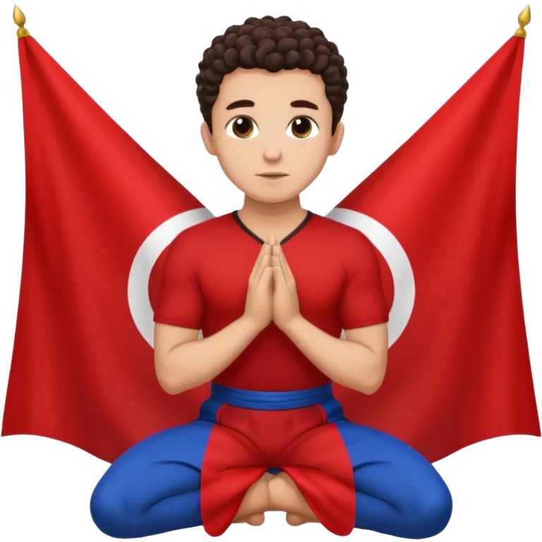 Brunette man clean shaven with slick back curly hair on his knees praying to an Albanian flag emoji