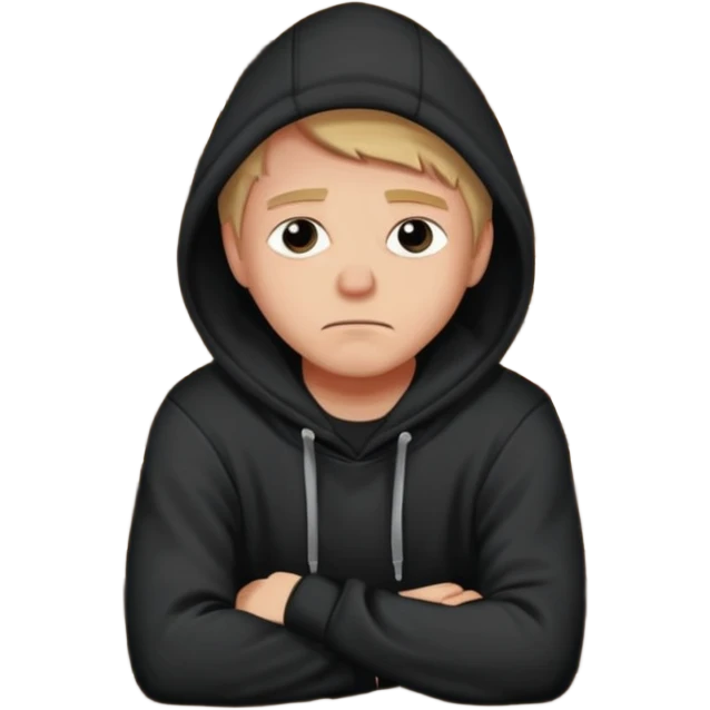 Caucasian in black hoodie coat sitting sad at bar leaning on arm emoji