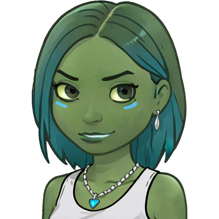 A digital emoji-style illustration of a female character with long, straight black hair, wearing a white tank top. Her eyes are closed, and she has a sad facial expression with downturned lips. Two blue tear streaks are flowing from her eyes. emoji