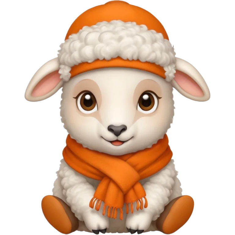 baby sheep with orange scarf and brown hat emoji