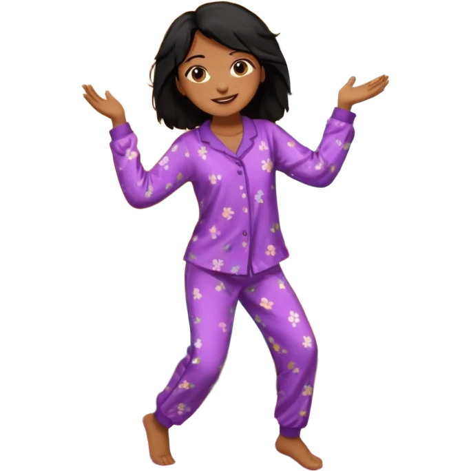 generate a pretty bratz brown skinned girl with messy black hair in pyjamas dancing in room emoji