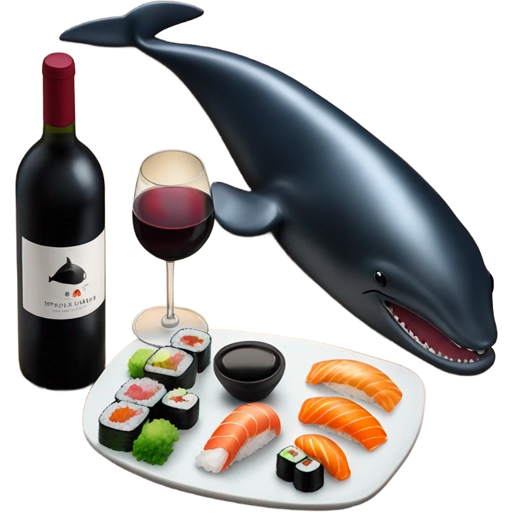 Pilot whale, wine, sushi emoji