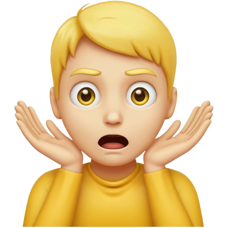 Yellow face emoji strangling itself with 2 arms crossed and hands saround neck and eyes looking up in fear emoji