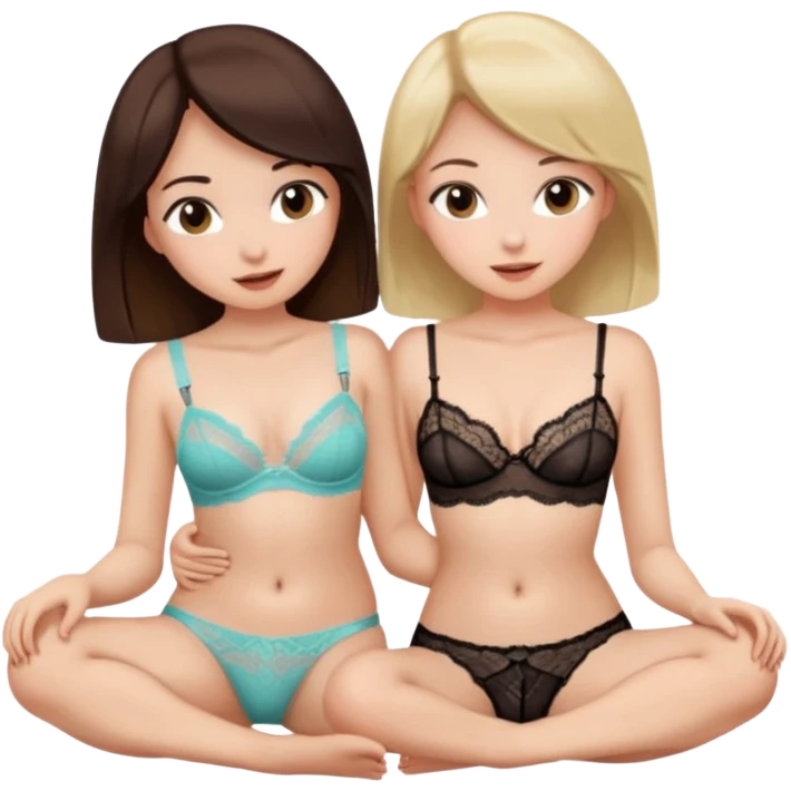 two girls panties lingeries intimate, head on lap emoji