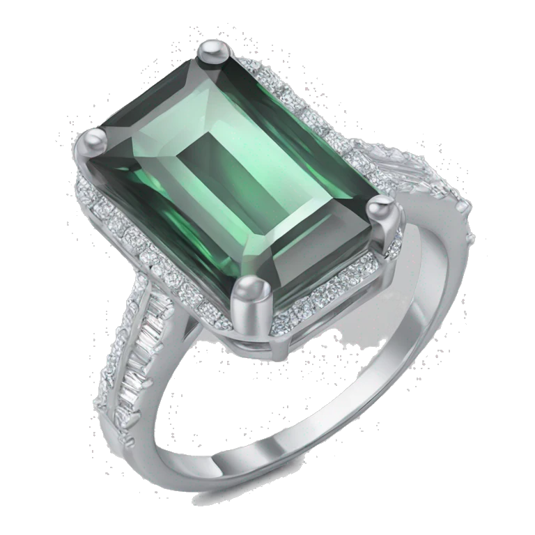 Silver emerald cut plain diamond ring  emoji