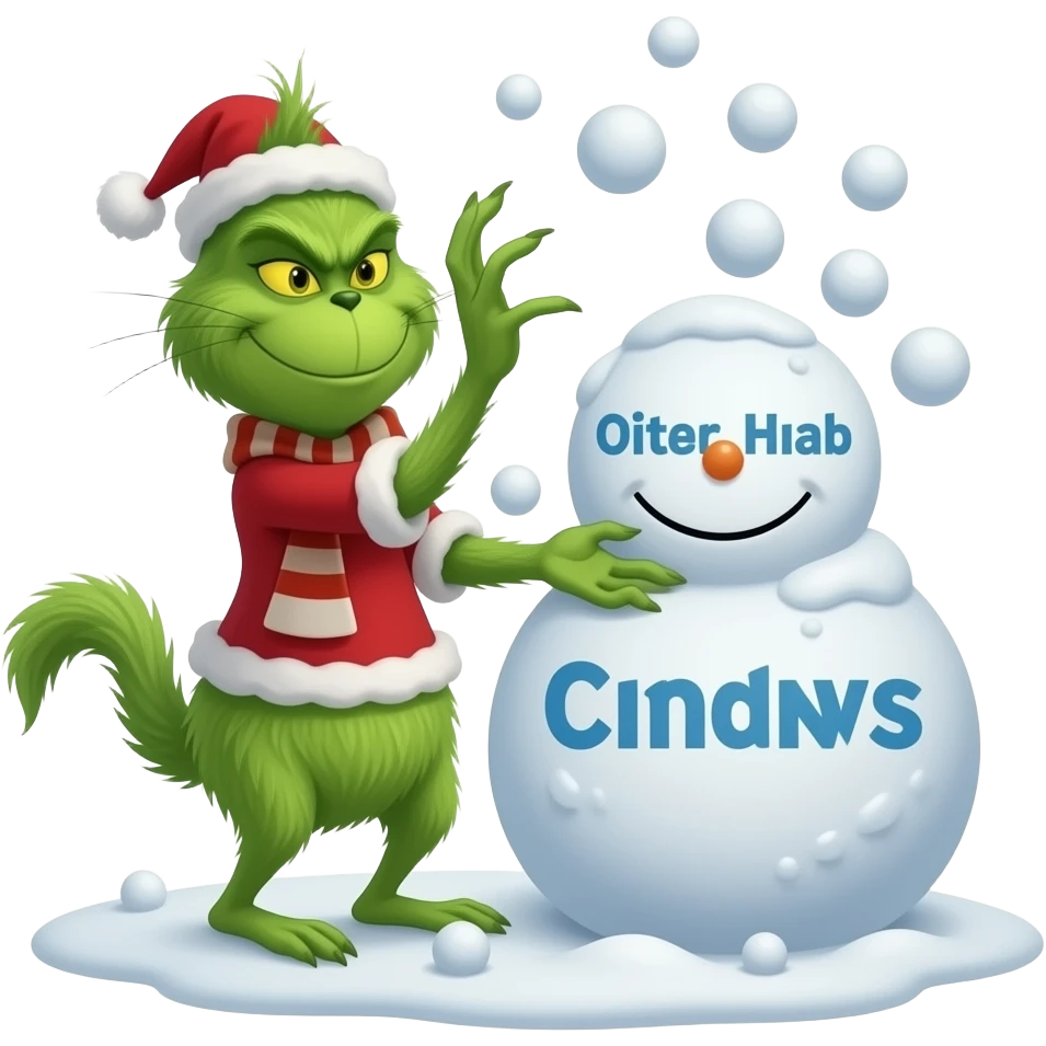 Black cat throwing snowball at grinch emoji