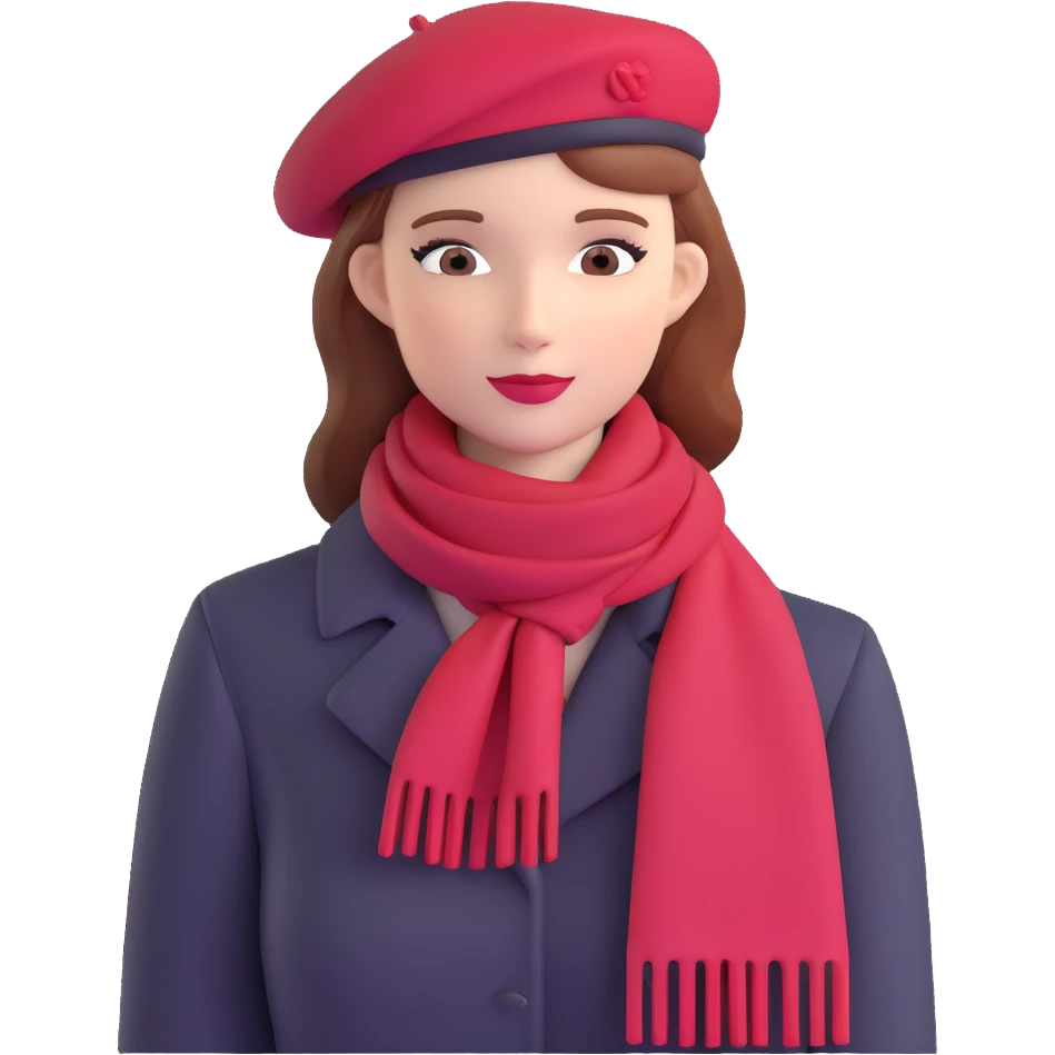 Elegant Parisian woman with red beret and scarf emoji