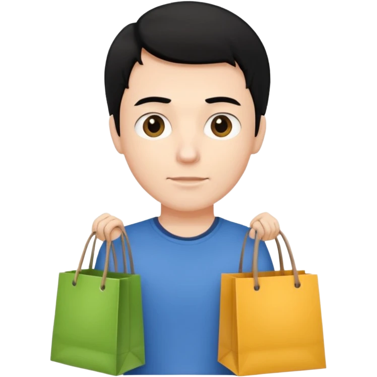 a white man black hair with clothing shopping bag emoji