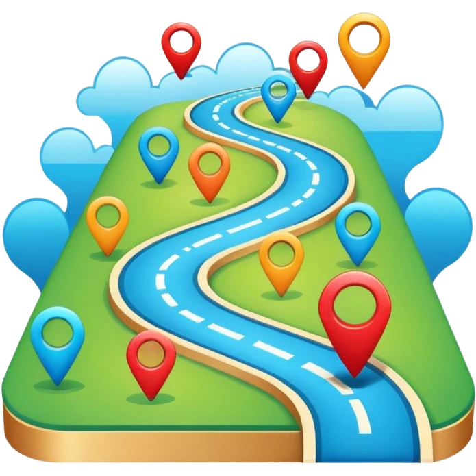 modern digital roadmap icon for independent musicians, vibrant upward path with small icons for audience, branding, content, playlists, superfans, campaigns, monetization, clean colorful design, no text, no antique or parchment style emoji