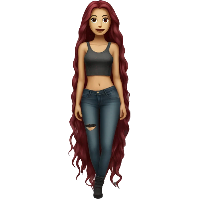 Beautiful tattooed burgundy long haired woman standing next to a car emoji