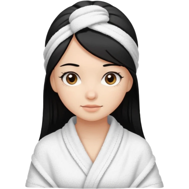 Menina de cabelo liso médio preto com olhos castanhos puxado com toalha de banho  emoji