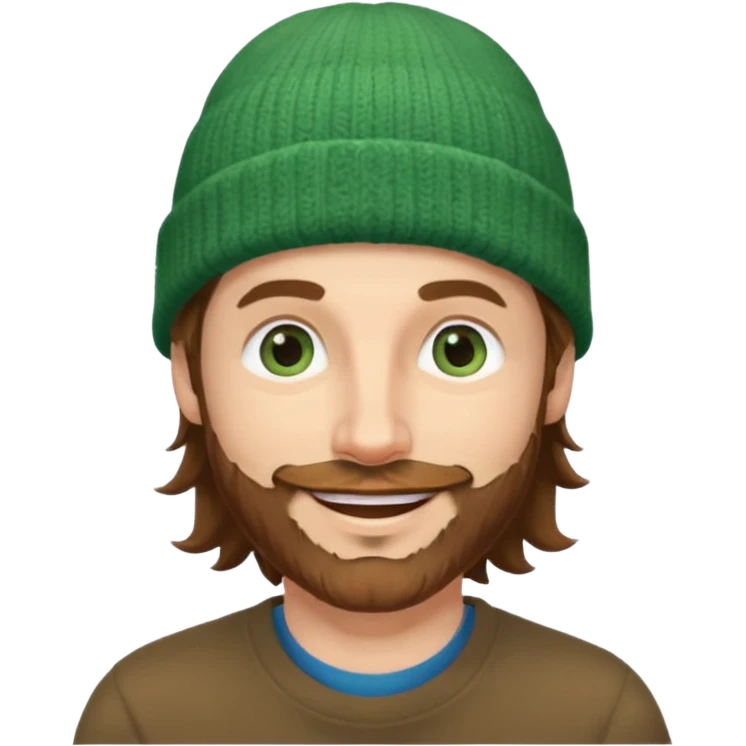 white man
aged 40,
Blue eyes, 
mid length brown wavy hair,
Green beanie hat,
Stubble
Smiling and winking emoji