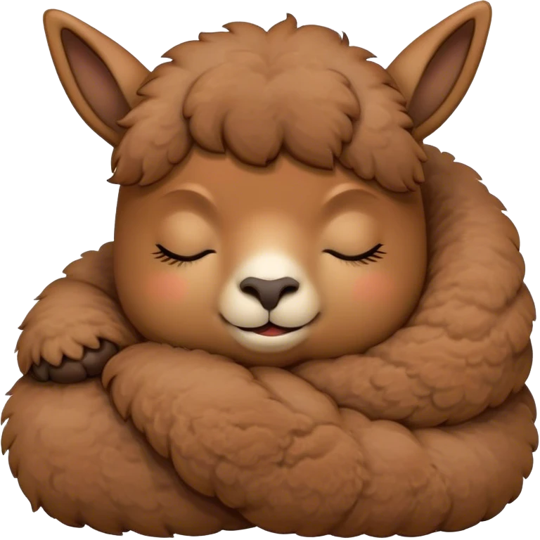 Meme-Worthy Cute Sleeping Brown Alpaca Portrait Emoji, Head resting peacefully with a contented smile, showcasing a delightfully sturdy build and a luxuriously soft brown fleece, eyes shut in a serene nap, Simplified yet hilariously adorable features, highly detailed, glowing with a soft, drowsy light, high shine, relaxed and utterly lovable, stylized with an air of playful laziness, bright and heartwarming, soft glowing outline, capturing the essence of a comically sleepy alpaca, so meme-worthy it feels like it could instantly become the next viral sensation of adorable slumber! emoji