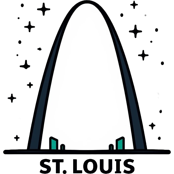 Saint Louis Gateway Arch with snowflakes falling around it and "ST. LOUIS" text emoji
